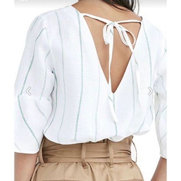 Massimo Dutti‎ White Green Stripe Linen Top Size 4 - Picture 2 of 8